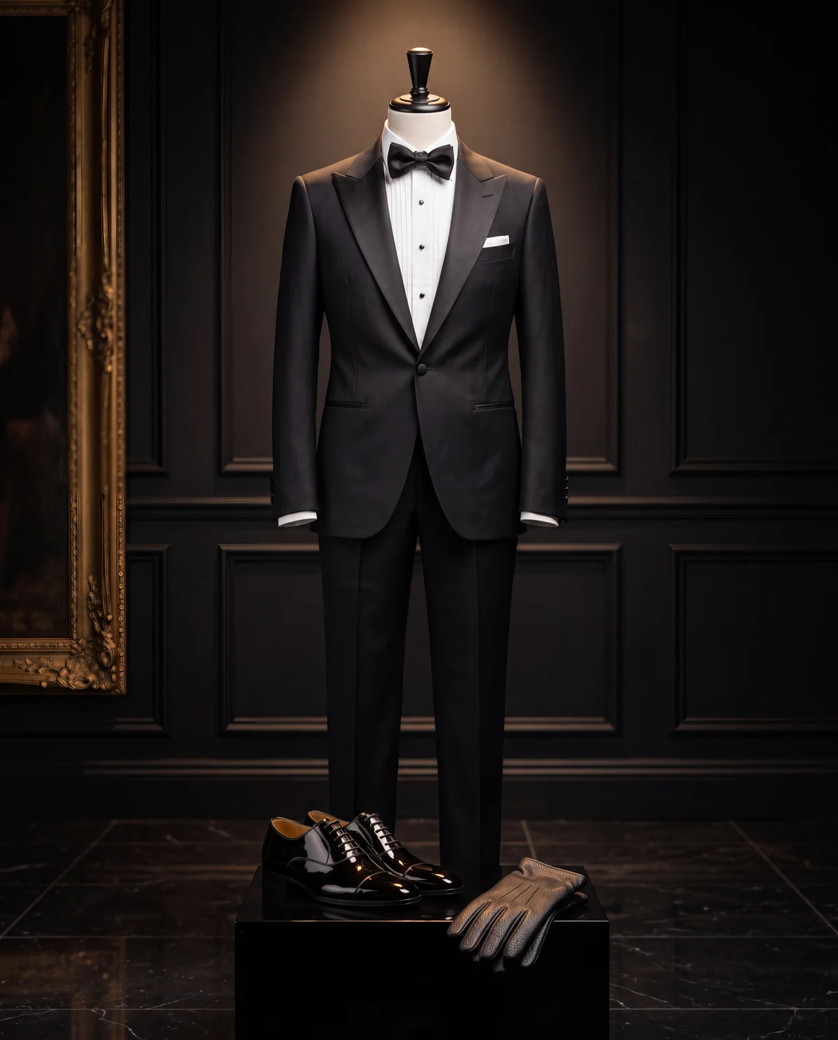 The Black Tie: the complete outfit on a mannequin
