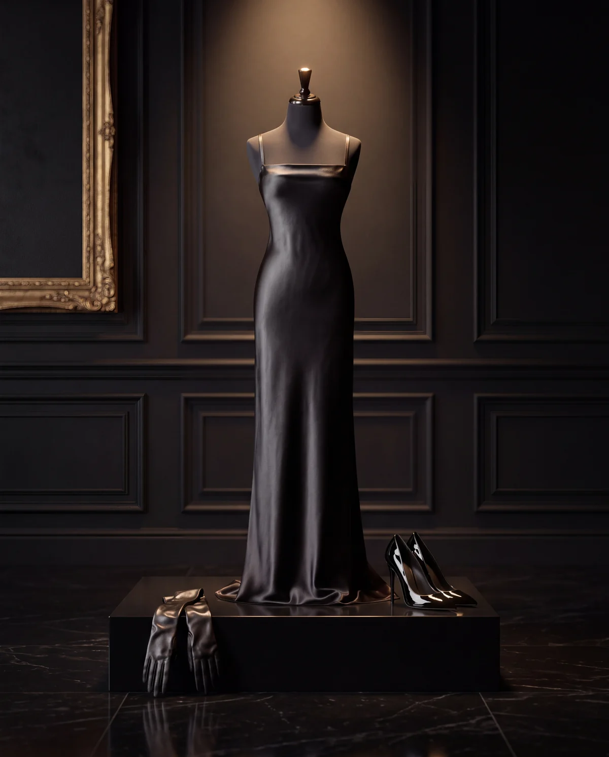 The Noir Column: the complete outfit on a mannequin