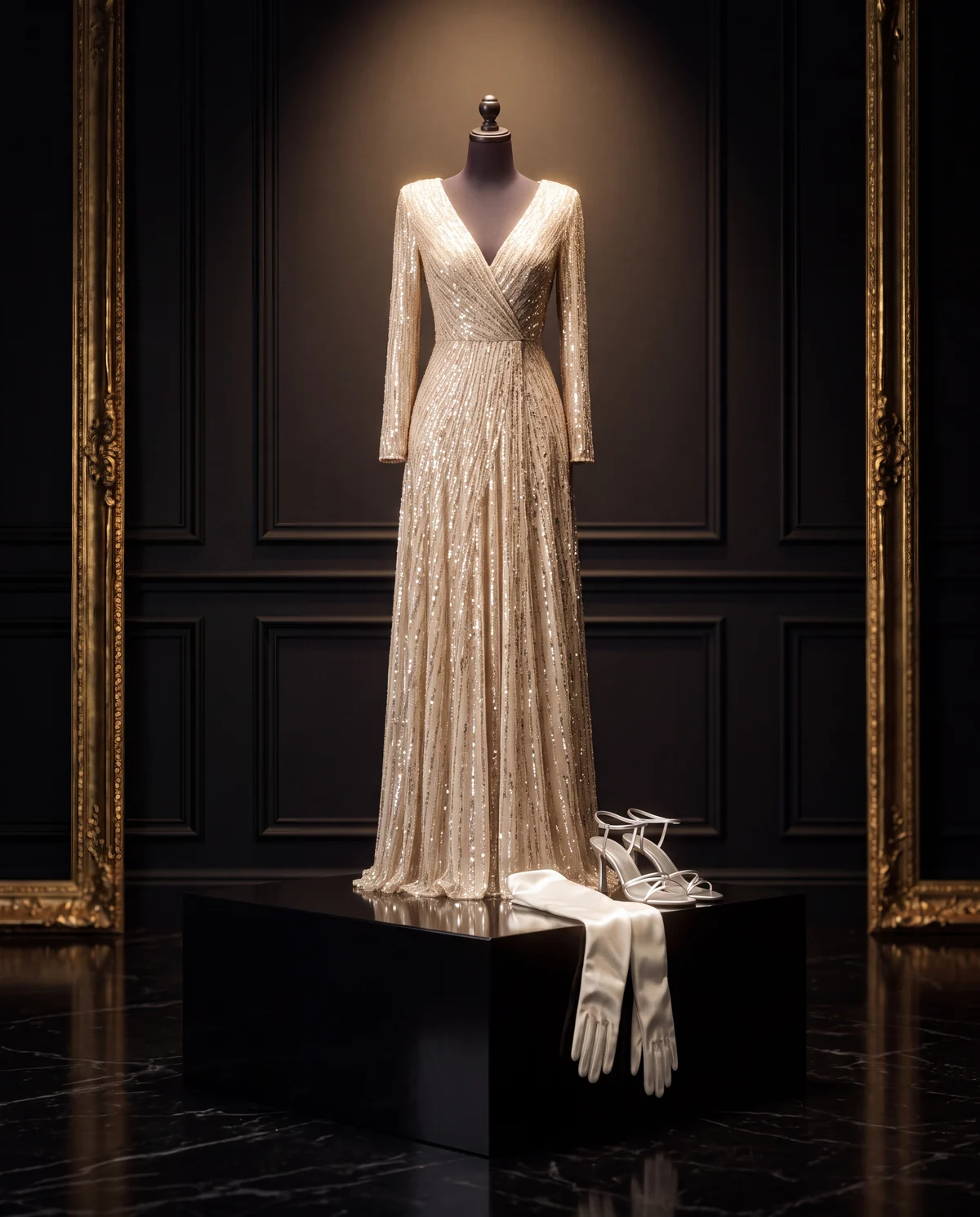 The Champagne Gala: the complete outfit on a mannequin